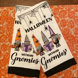 Halloween Gnome Kitchen Towels Set of 2, Halloween With My Gnomies, Witch Gnomes